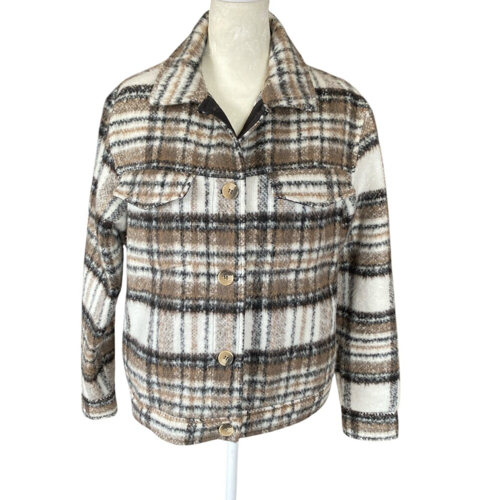 Joie women's size XS brown and white collared button down shacket coat